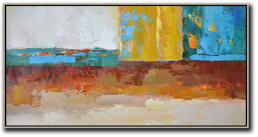 Acrylic On Canvas Abstract,Horizontal Palette Knife Contemporary Art,Custom Oil Painting,White,Yellow,Red,Blue,Brown.etc